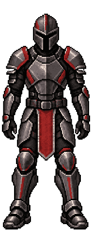 IronThane in full armour with red details